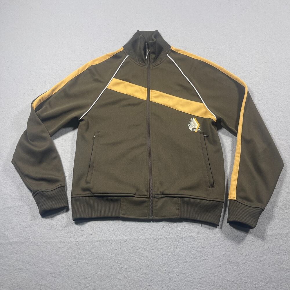 VTG Volcom‎ Track Jacket Men L V Line Science 10 Mile Brown Yellow Skatecore Y2K